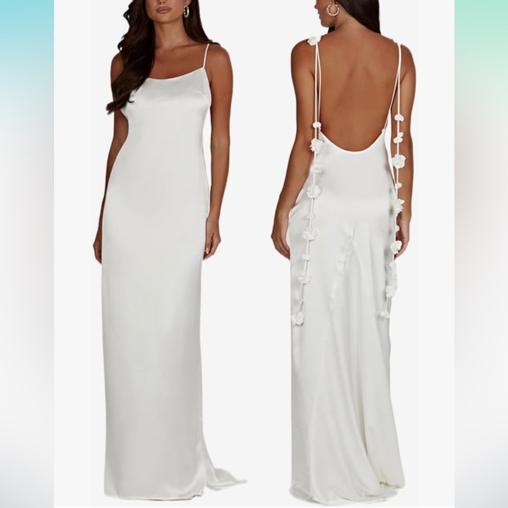 Spaghetti Strap Maxi Slip Dress with Floral Straps